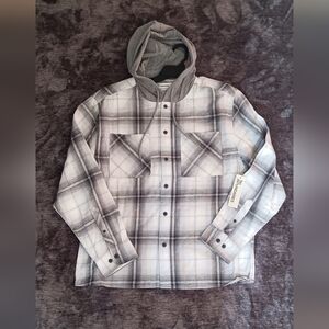 NWT No Boundaries White/Grey Plaid Hooded Flannel Oversized Mens Size: M
